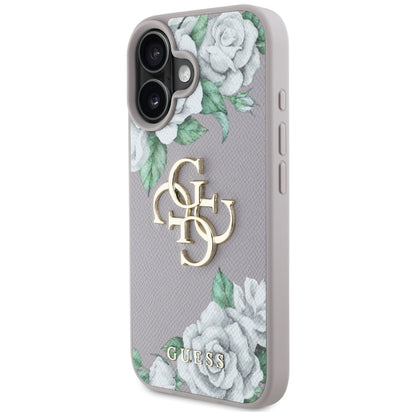 Husa pentru Apple iPhone 16, Guess, 4G Grained Roses Big Logo, Mov