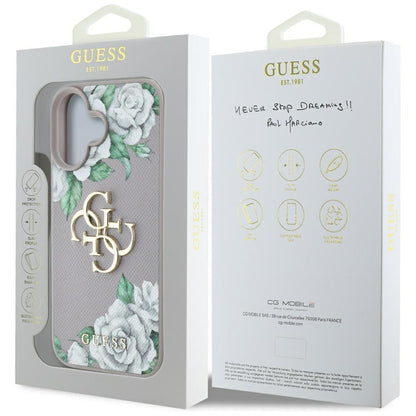 Husa pentru Apple iPhone 16, Guess, 4G Grained Roses Big Logo, Mov