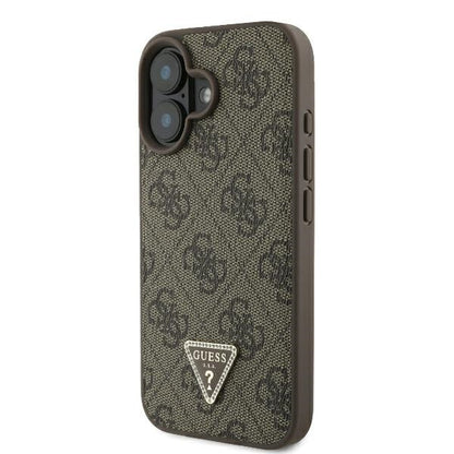 Husa pentru Apple iPhone 16, Guess, 4G Triangle Strass, Maro