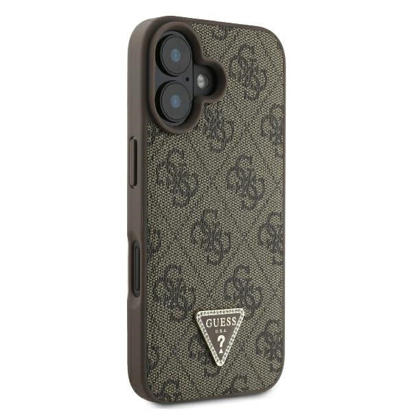 Husa pentru Apple iPhone 16, Guess, 4G Triangle Strass, Maro