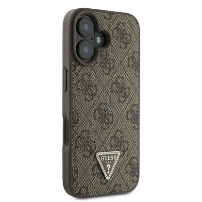 Husa pentru Apple iPhone 16, Guess, 4G Triangle Strass, Maro