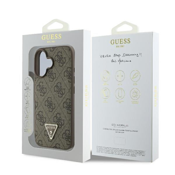 Husa pentru Apple iPhone 16, Guess, 4G Triangle Strass, Maro