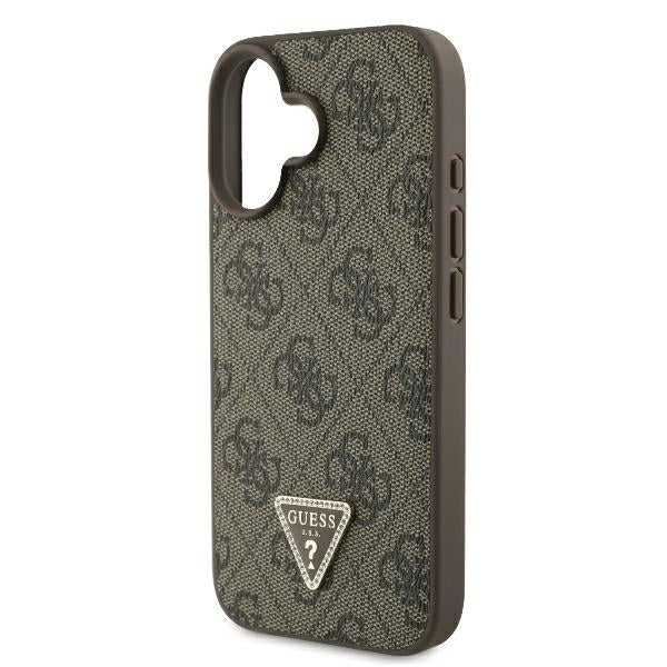 Husa pentru Apple iPhone 16, Guess, Crossbody 4G Triangle Strass, Maro