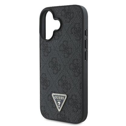 Husa pentru Apple iPhone 16, Guess, Crossbody 4G Triangle Strass, Neagra