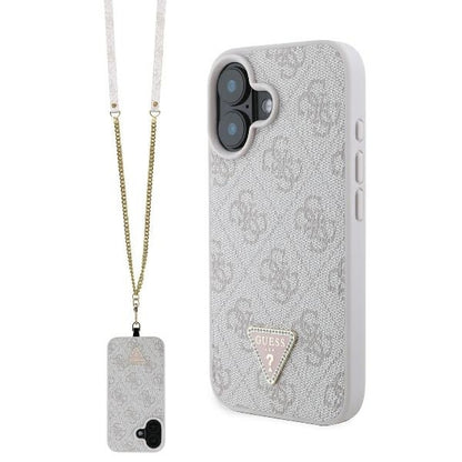 Husa pentru Apple iPhone 16, Guess, Crossbody 4G Triangle Strass, Roz