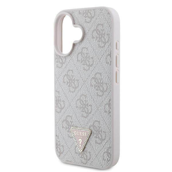 Husa pentru Apple iPhone 16, Guess, Crossbody 4G Triangle Strass, Roz