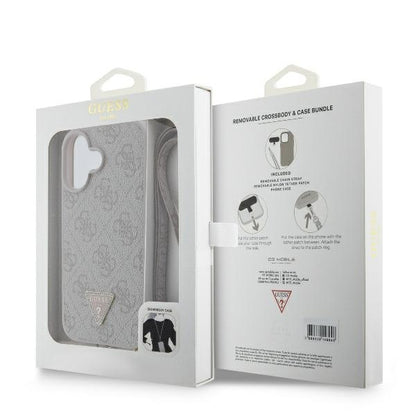 Husa pentru Apple iPhone 16, Guess, Crossbody 4G Triangle Strass, Roz
