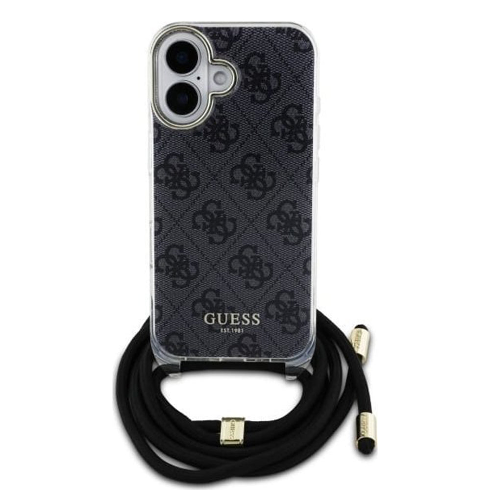 Husa pentru Apple iPhone 16, Guess, Crossbody Cord 4G Print, Neagra