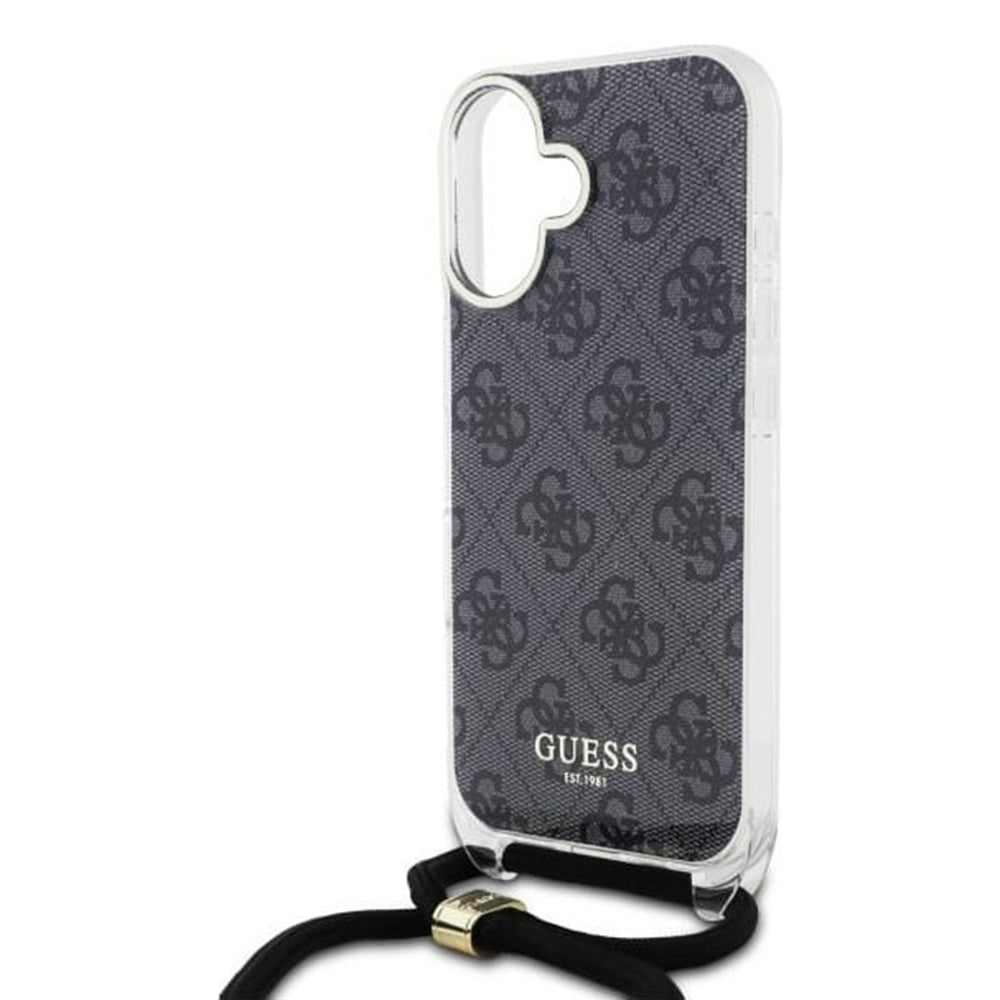 Husa pentru Apple iPhone 16, Guess, Crossbody Cord 4G Print, Neagra