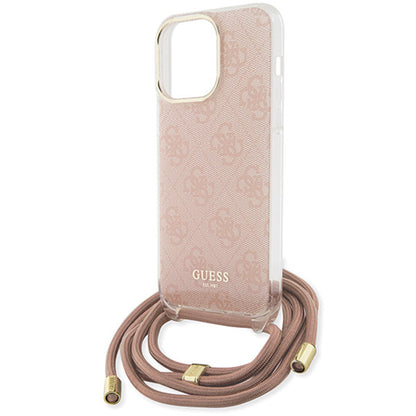 Husa pentru Apple iPhone 16, Guess, Crossbody Cord 4G Print, Roz