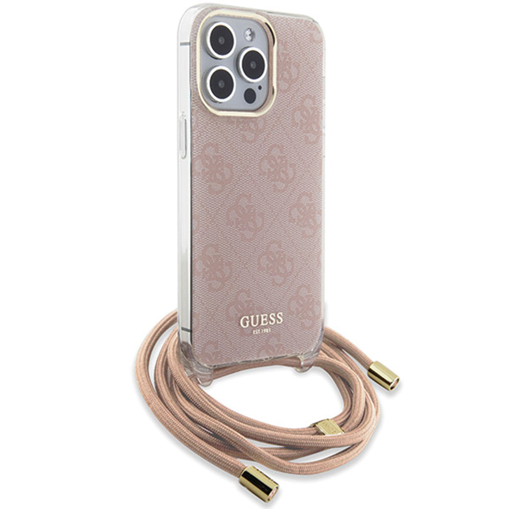 Husa pentru Apple iPhone 16, Guess, Crossbody Cord 4G Print, Roz