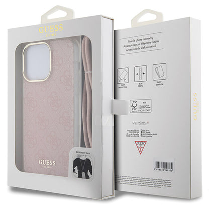 Husa pentru Apple iPhone 16, Guess, Crossbody Cord 4G Print, Roz