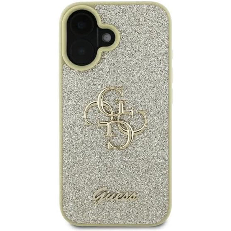 Husa pentru Apple iPhone 16, Guess, Fixed Glitter Big 4G, Aurie