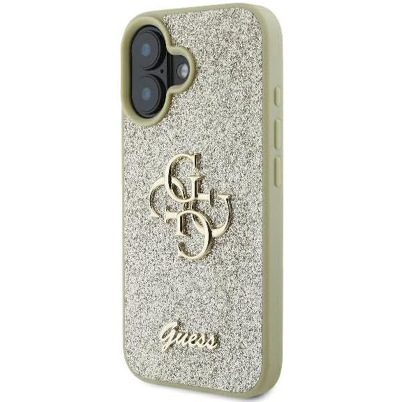 Husa pentru Apple iPhone 16, Guess, Fixed Glitter Big 4G, Aurie