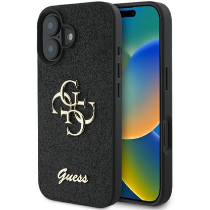 Husa pentru Apple iPhone 16, Guess, Fixed Glitter Big 4G, Neagra