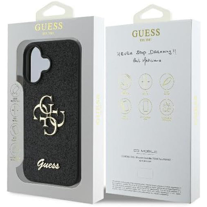 Husa pentru Apple iPhone 16, Guess, Fixed Glitter Big 4G, Neagra