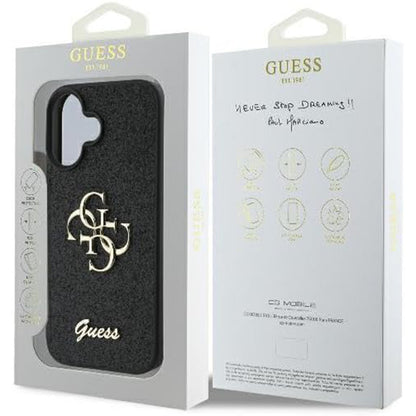Husa pentru Apple iPhone 16, Guess, Fixed Glitter Big 4G, Neagra