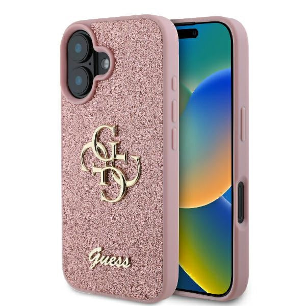 Husa pentru Apple iPhone 16, Guess, Fixed Glitter Big 4G, Roz