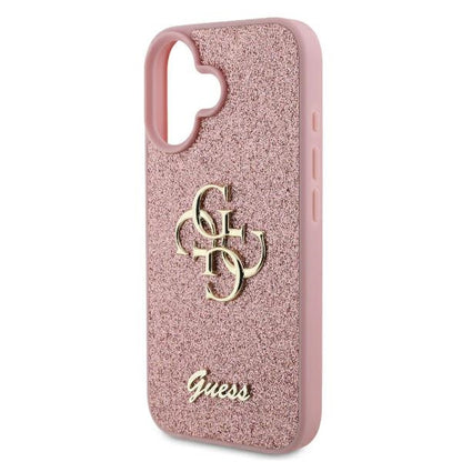 Husa pentru Apple iPhone 16, Guess, Fixed Glitter Big 4G, Roz