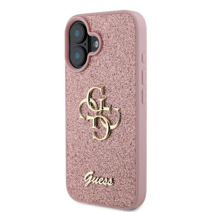 Husa pentru Apple iPhone 16, Guess, Fixed Glitter Big 4G, Roz
