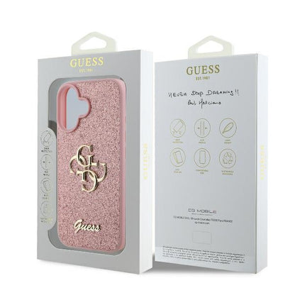 Husa pentru Apple iPhone 16, Guess, Fixed Glitter Big 4G, Roz