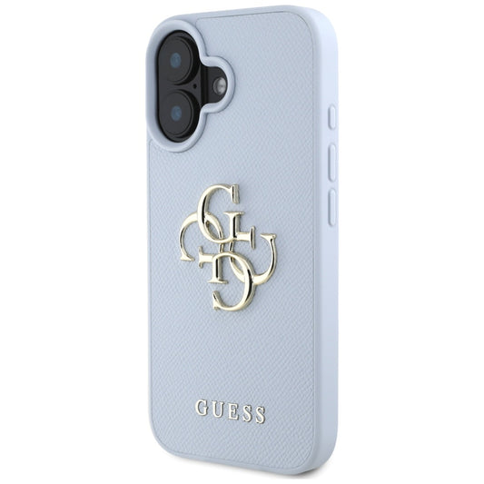 Husa pentru Apple iPhone 16, Guess, Grained Big 4G Logo Small Classic Logo, Albastra
