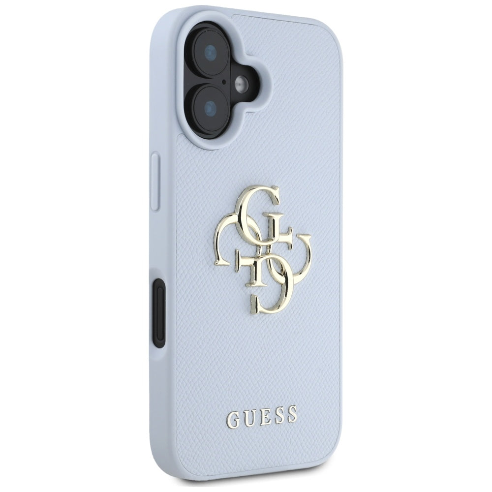 Husa pentru Apple iPhone 16, Guess, Grained Big 4G Logo Small Classic Logo, Albastra