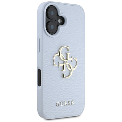 Husa pentru Apple iPhone 16, Guess, Grained Big 4G Logo Small Classic Logo, Albastra