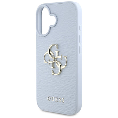 Husa pentru Apple iPhone 16, Guess, Grained Big 4G Logo Small Classic Logo, Albastra