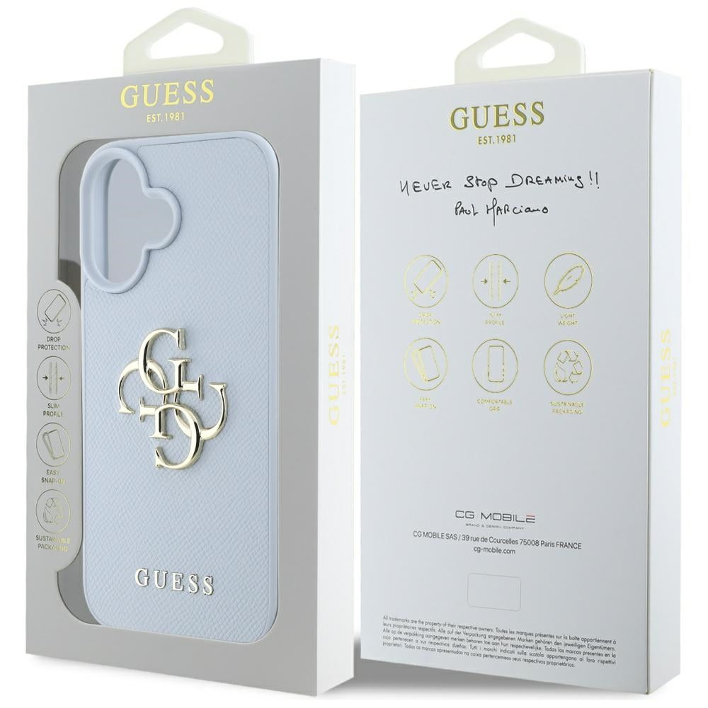 Husa pentru Apple iPhone 16, Guess, Grained Big 4G Logo Small Classic Logo, Albastra