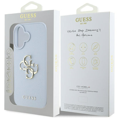 Husa pentru Apple iPhone 16, Guess, Grained Big 4G Logo Small Classic Logo, Albastra