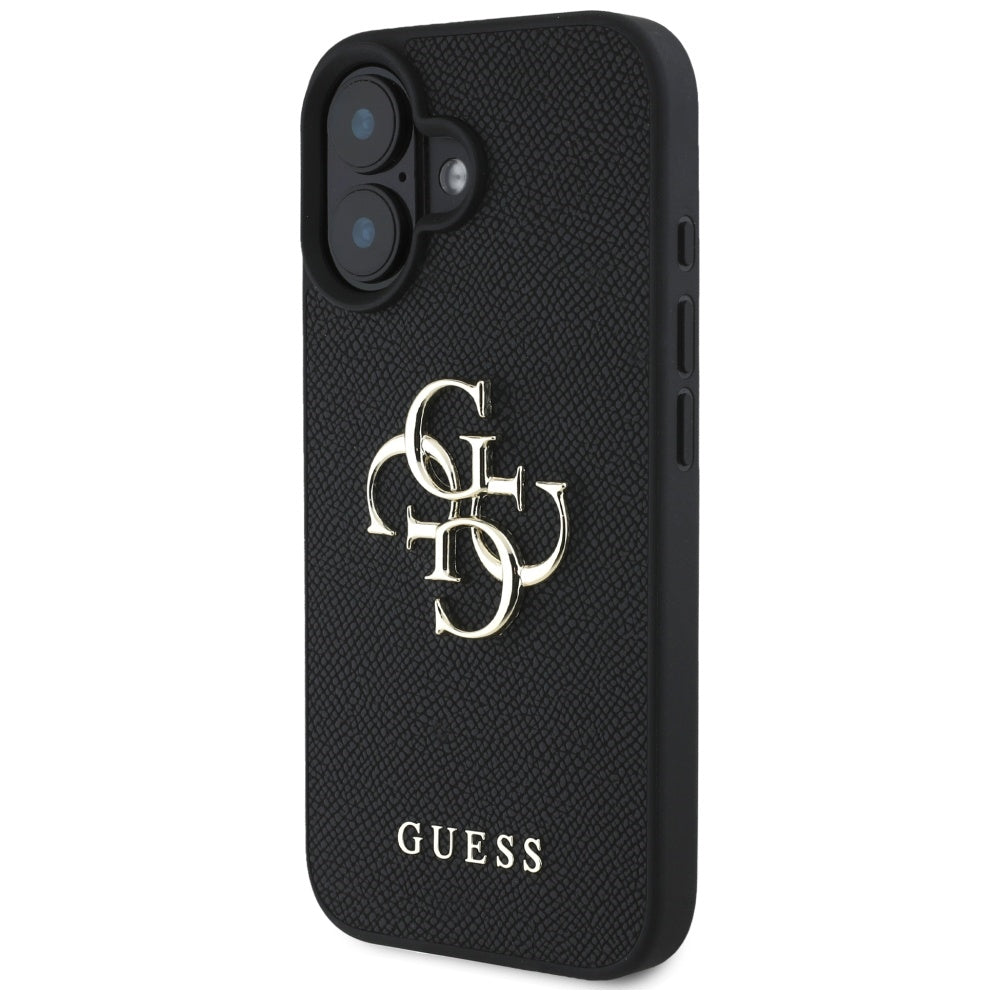 Husa pentru Apple iPhone 16, Guess, Grained Big 4G Logo Small Classic Logo, Neagra