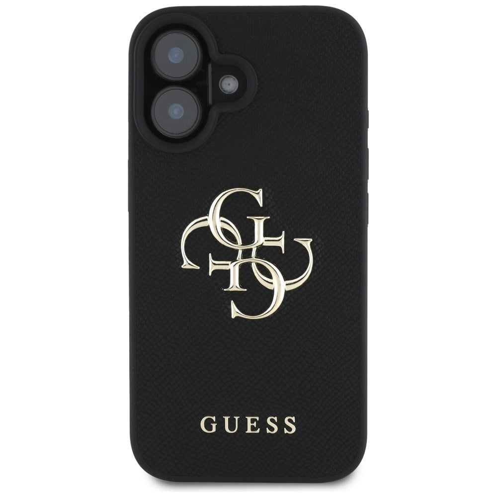 Husa pentru Apple iPhone 16, Guess, Grained Big 4G Logo Small Classic Logo, Neagra