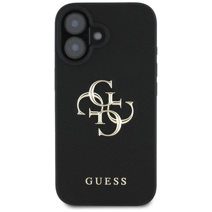 Husa pentru Apple iPhone 16, Guess, Grained Big 4G Logo Small Classic Logo, Neagra
