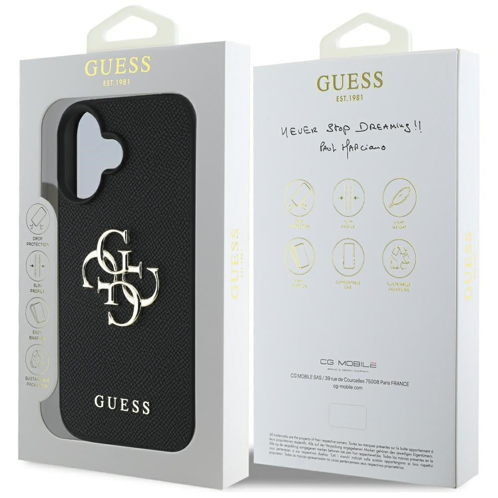 Husa pentru Apple iPhone 16, Guess, Grained Big 4G Logo Small Classic Logo, Neagra