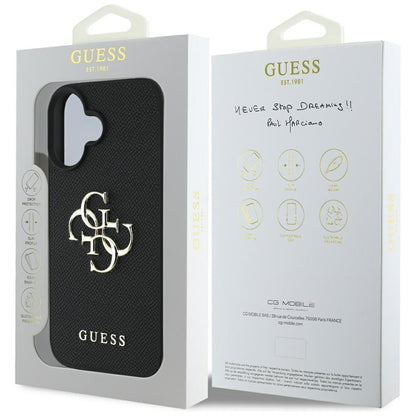 Husa pentru Apple iPhone 16, Guess, Grained Big 4G Logo Small Classic Logo, Neagra