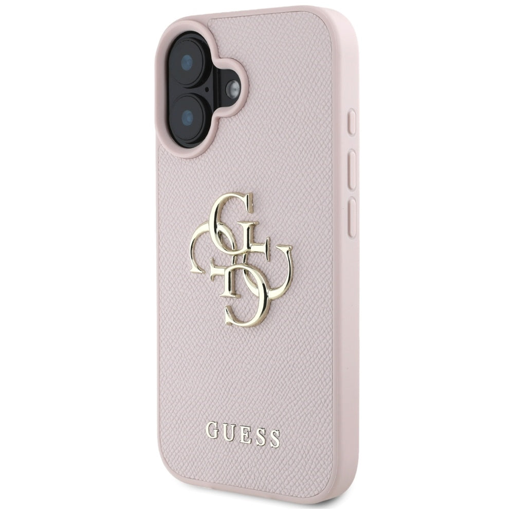Husa pentru Apple iPhone 16, Guess, Grained Big 4G Logo Small Classic Logo, Roz