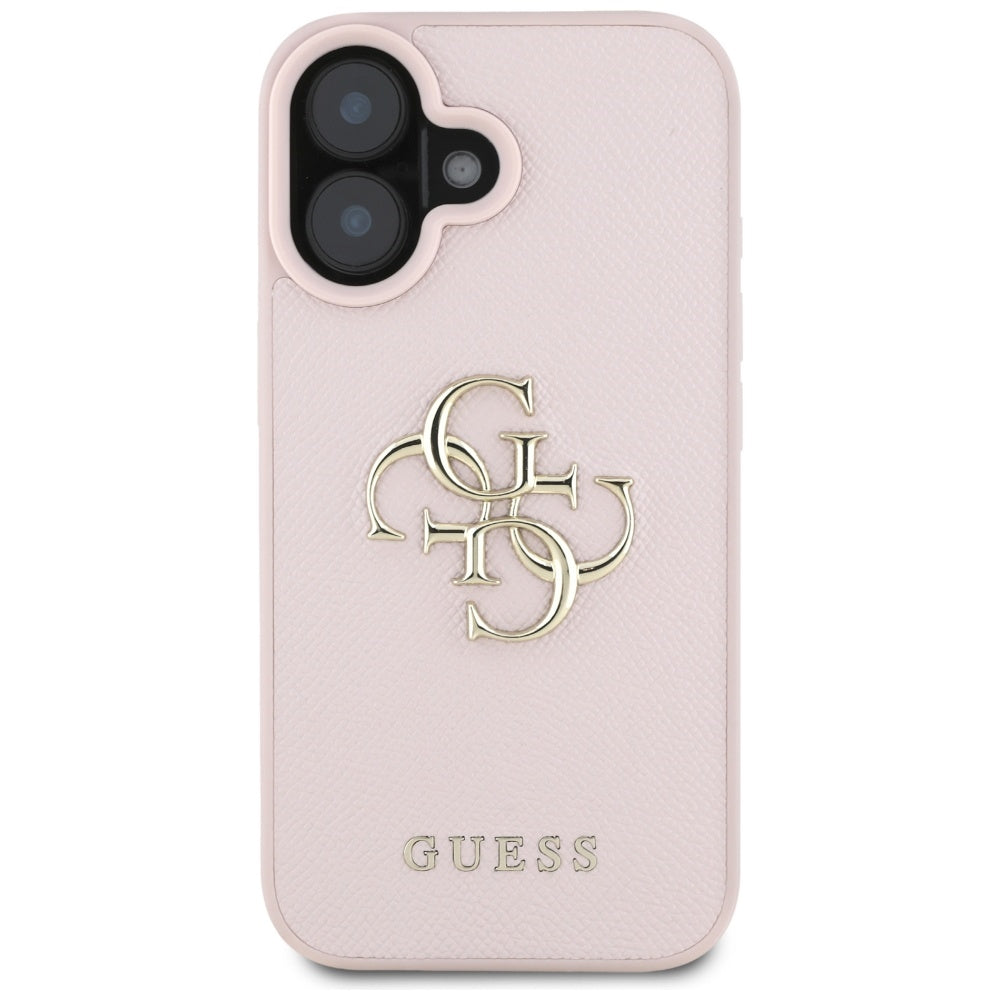Husa pentru Apple iPhone 16, Guess, Grained Big 4G Logo Small Classic Logo, Roz