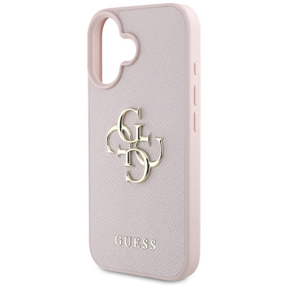 Husa pentru Apple iPhone 16, Guess, Grained Big 4G Logo Small Classic Logo, Roz