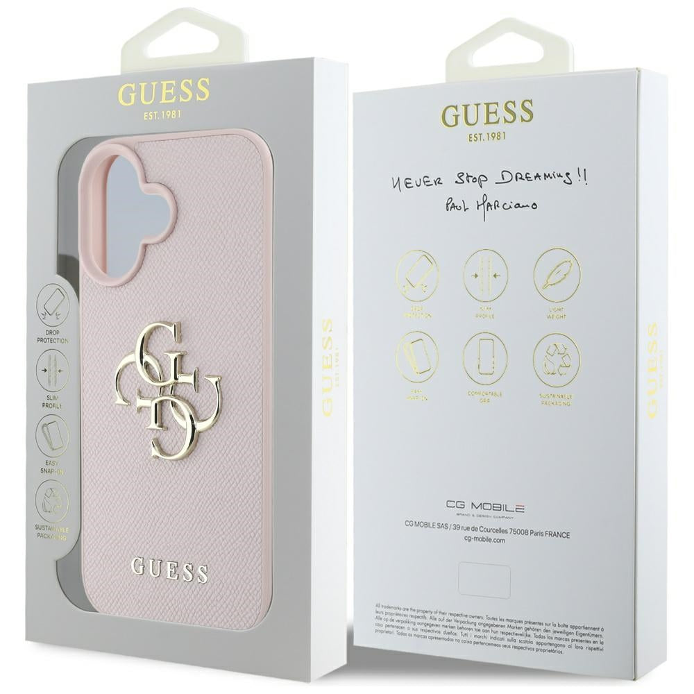 Husa pentru Apple iPhone 16, Guess, Grained Big 4G Logo Small Classic Logo, Roz