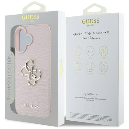 Husa pentru Apple iPhone 16, Guess, Grained Big 4G Logo Small Classic Logo, Roz