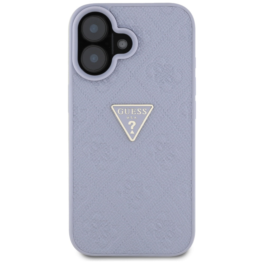 Husa pentru Apple iPhone 16, Guess, Hot Stamp 4G Pattern Triangle Logo, Mov Deschis