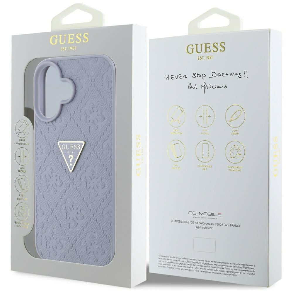 Husa pentru Apple iPhone 16, Guess, Hot Stamp 4G Pattern Triangle Logo, Mov Deschis