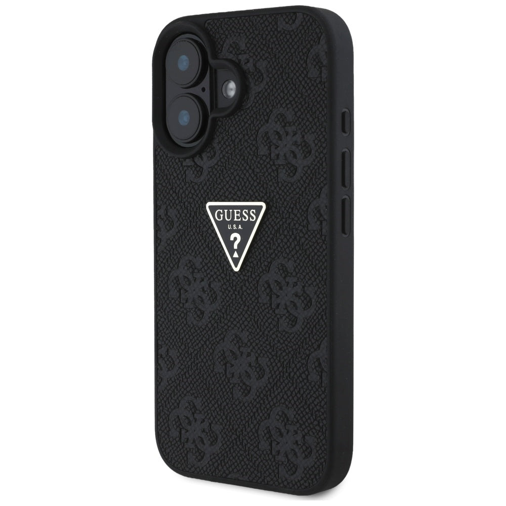 Husa pentru Apple iPhone 16, Guess, Hot Stamp 4G Pattern Triangle Logo, Neagra