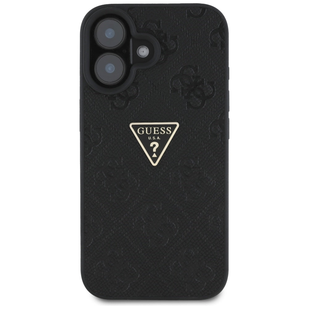Husa pentru Apple iPhone 16, Guess, Hot Stamp 4G Pattern Triangle Logo, Neagra