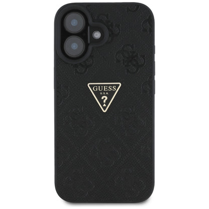 Husa pentru Apple iPhone 16, Guess, Hot Stamp 4G Pattern Triangle Logo, Neagra
