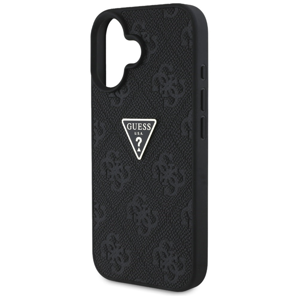 Husa pentru Apple iPhone 16, Guess, Hot Stamp 4G Pattern Triangle Logo, Neagra