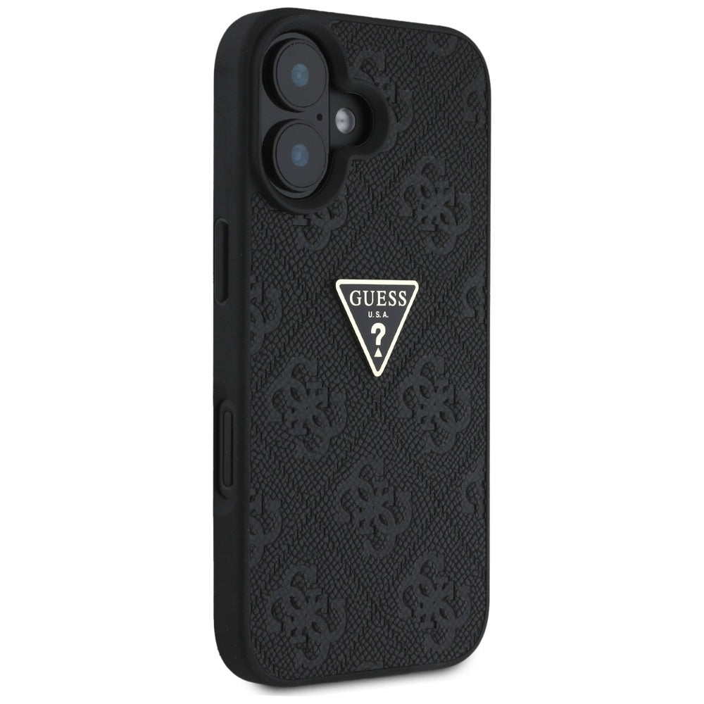 Husa pentru Apple iPhone 16, Guess, Hot Stamp 4G Pattern Triangle Logo, Neagra