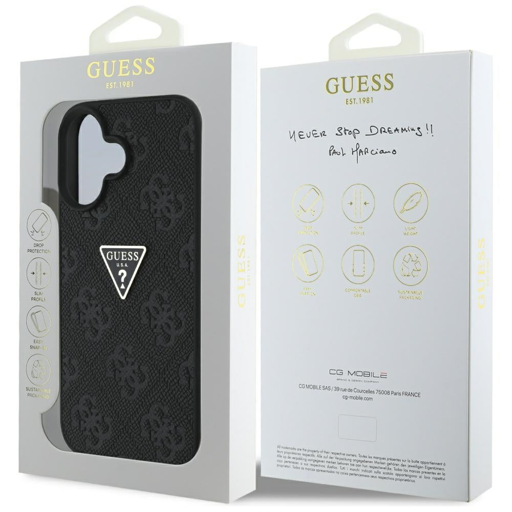Husa pentru Apple iPhone 16, Guess, Hot Stamp 4G Pattern Triangle Logo, Neagra