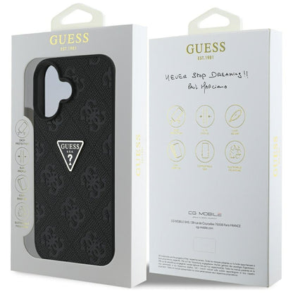 Husa pentru Apple iPhone 16, Guess, Hot Stamp 4G Pattern Triangle Logo, Neagra
